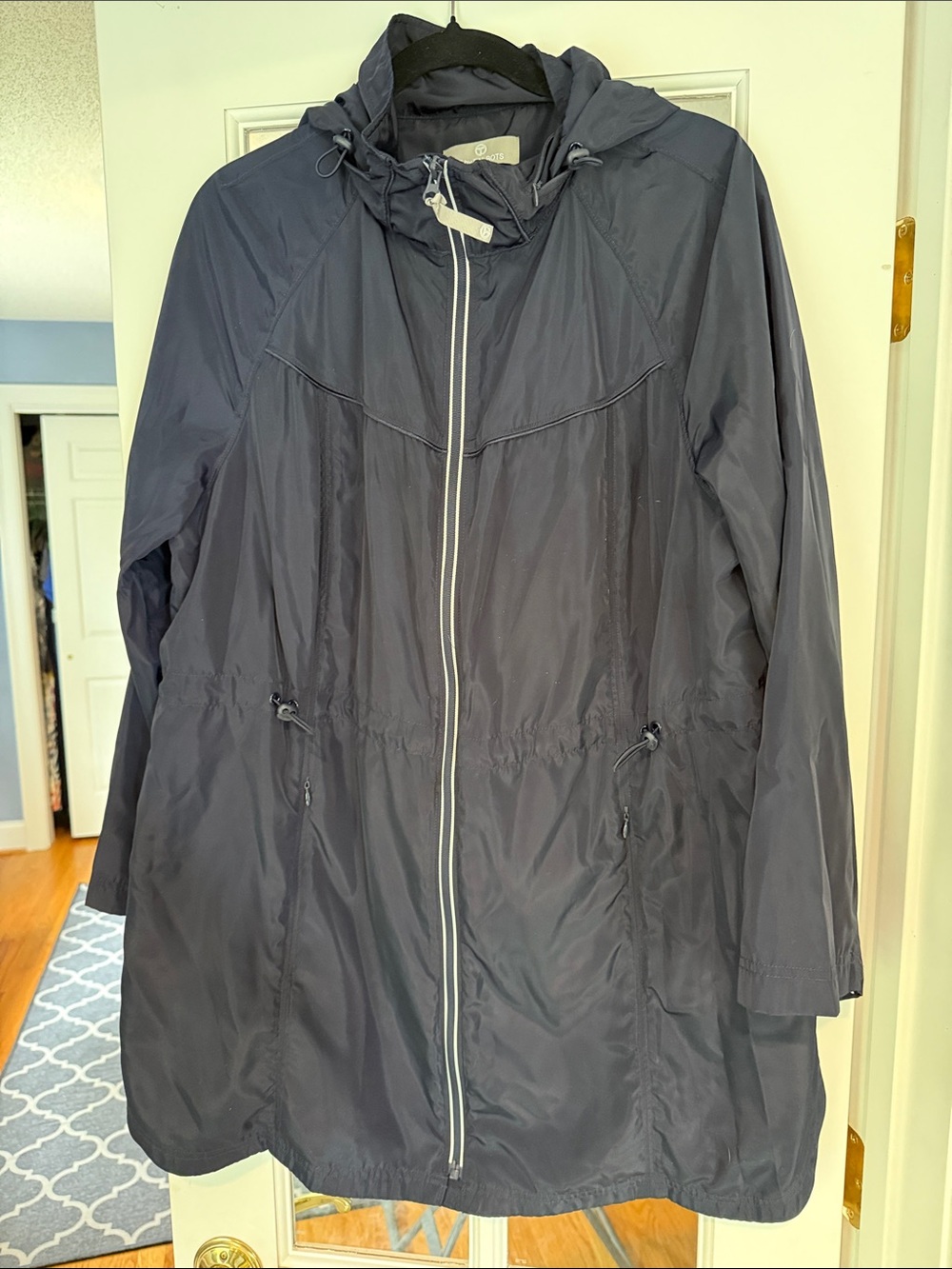 Talbots Navy Hooded Trench with Drawstring Waist